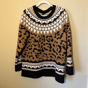 Torrid | Nordic Animal/Leopard Print Long Line Sweater | Brown, Black | Size 12